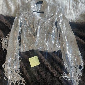Sequin & Fringe Silver Jacket